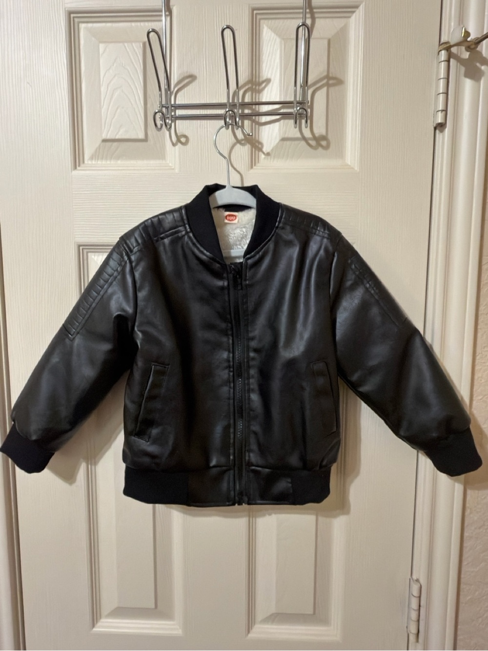 Toddler Boys Black Faux Leather Sherpa Lined Moto Jacket Size 100